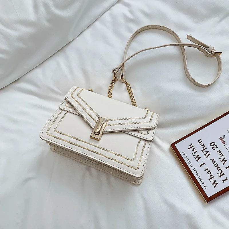Women's Leather Square Crossbody Bag with Chain Strap