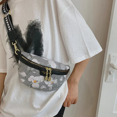 Flower Printed PU Leather Waist Bags For Women