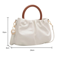 Pleated Cloud Bag with Wood Handle for Women