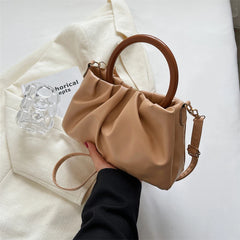 Pleated Cloud Bag with Wood Handle for Women