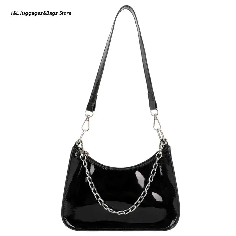 Lacquer PU Leather Armpit Bag Handbag Evening Bag