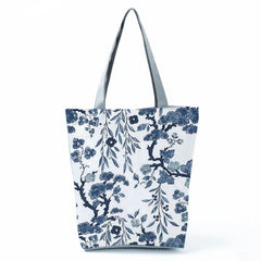 Floral Porcelain Geometry Pattern Shoulder Bag for Shopping