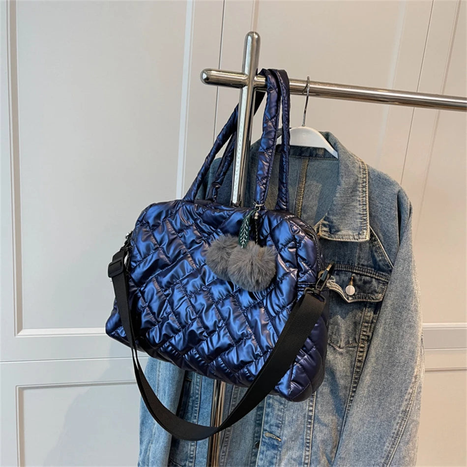 Lady Padded Space Totes Waterproof Down Fabric Cotton Shoulder Crossbody Bags