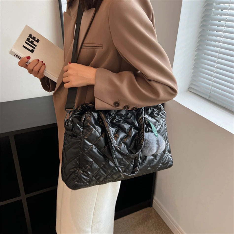 Lady Padded Space Totes Waterproof Down Fabric Cotton Shoulder Crossbody Bags