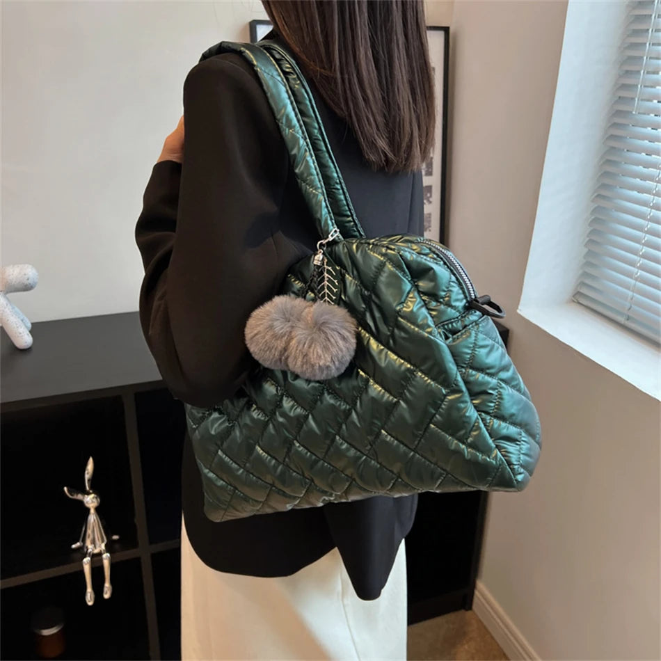 Lady Padded Space Totes Waterproof Down Fabric Cotton Shoulder Crossbody Bags