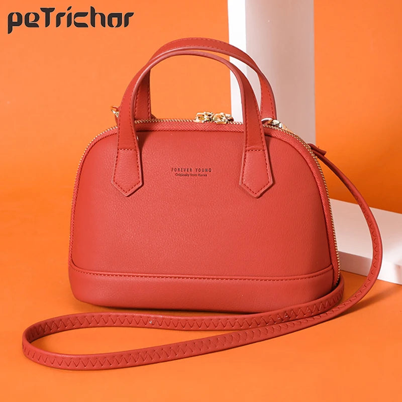 Leather Shell Bag Shoulder Bag High Top Handle Handbags Purse
