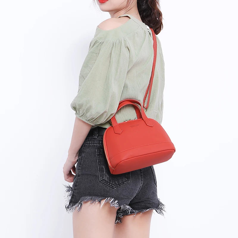 Leather Shell Bag Shoulder Bag High Top Handle Handbags Purse