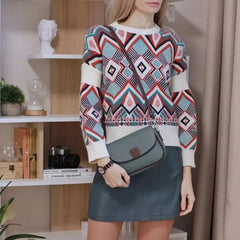 Litchi Leather Messenger Bag Women Handbag Shoulder Bag Flap