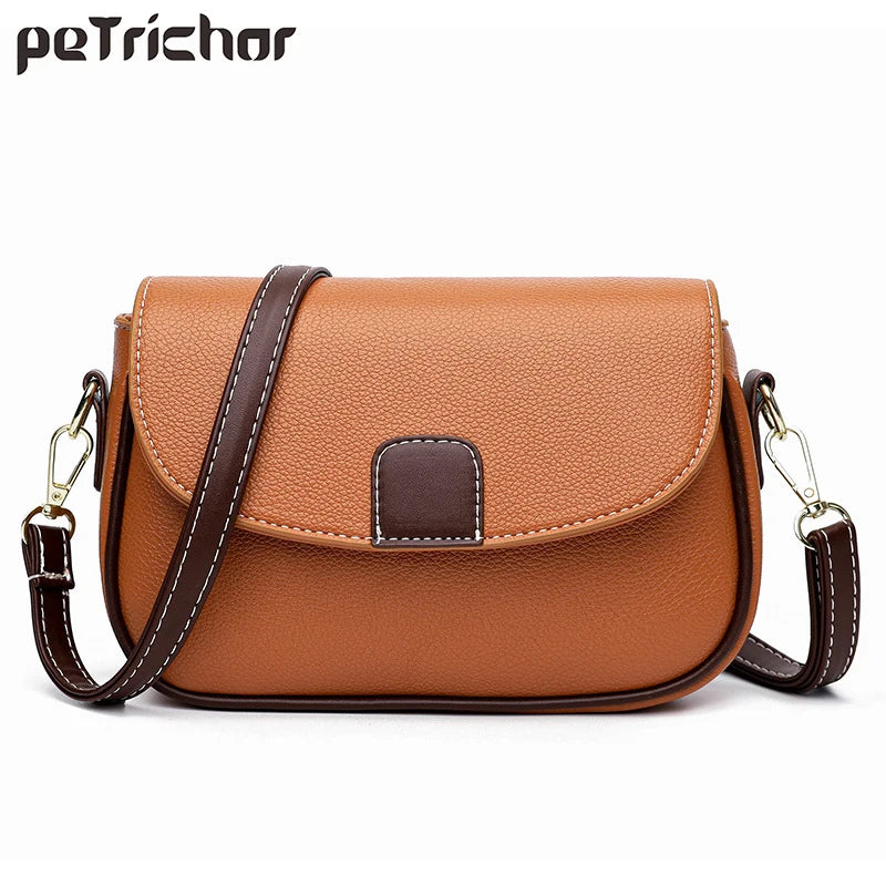 Litchi Leather Messenger Bag Women Handbag Shoulder Bag Flap