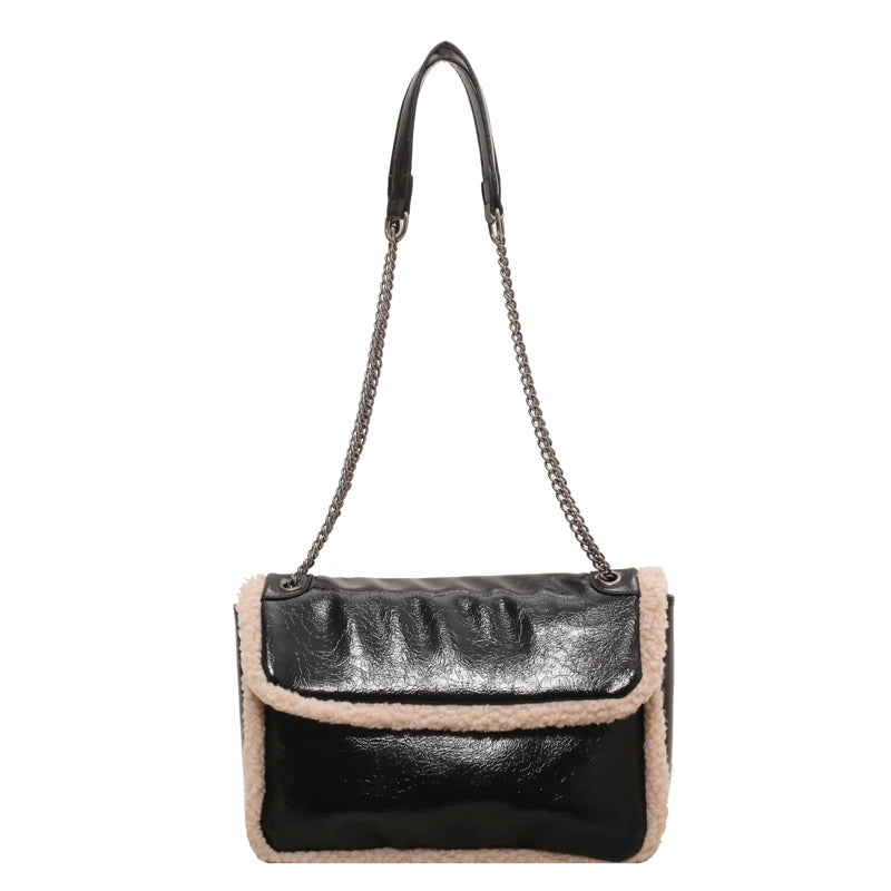 Wool Leather Crossbody Handbag Shoulder Bags Totes Purse Messenger Sling Bag