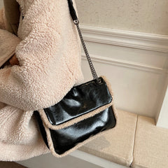 Wool Leather Crossbody Handbag Shoulder Bags Totes Purse Messenger Sling Bag