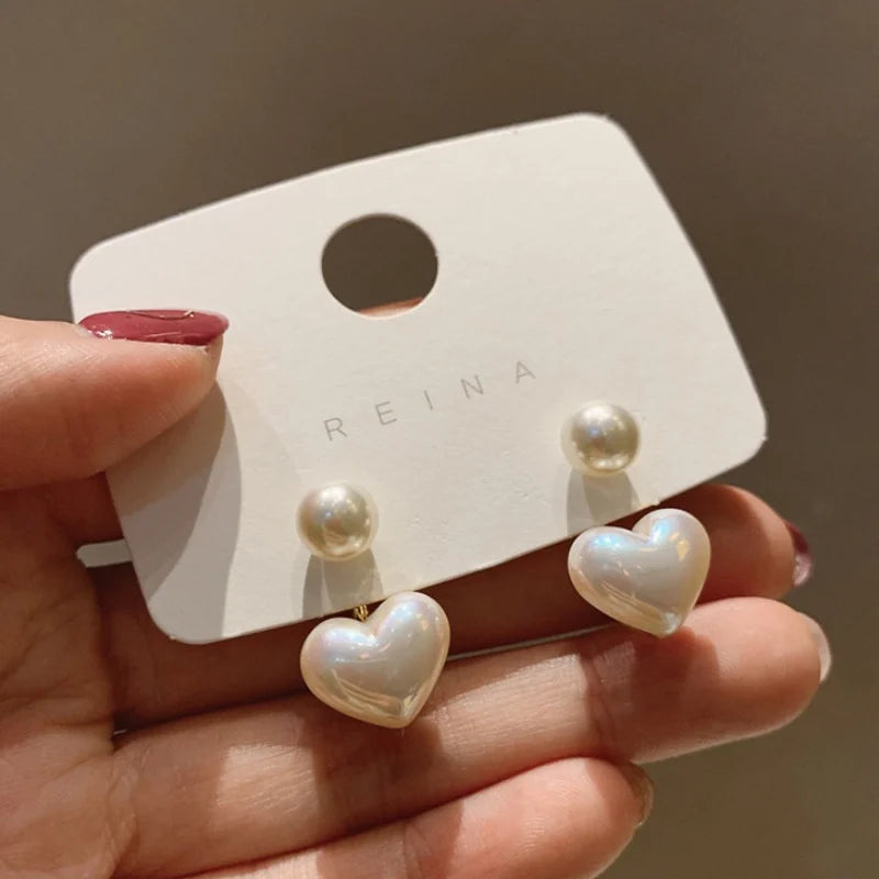 Pearl Heart Dangle Earrings Drop Earings Female Jewelry