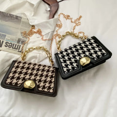 Plaid Crossbody Handbag Totes High PU Leather Chain Shoulder Messenger Bag