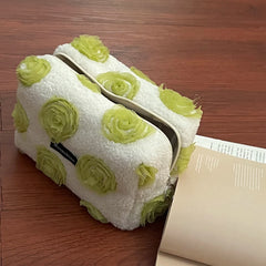 Rose Women's Clutch Cosmetic Cases Handbag Faux Fur Plush Small Storage Bag
