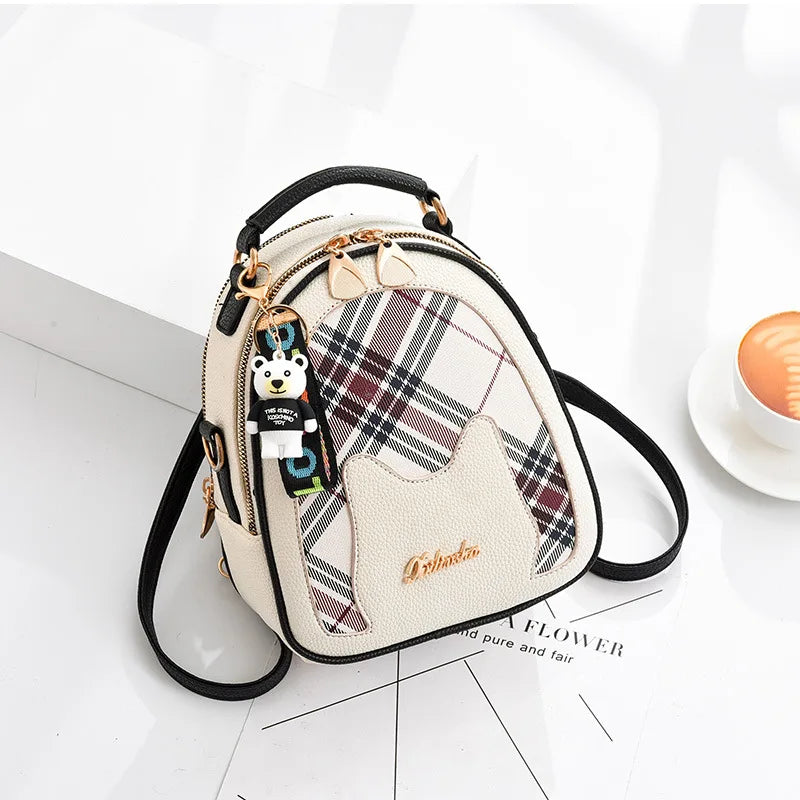 Plaid Cat Lady Backpack Student Backpack