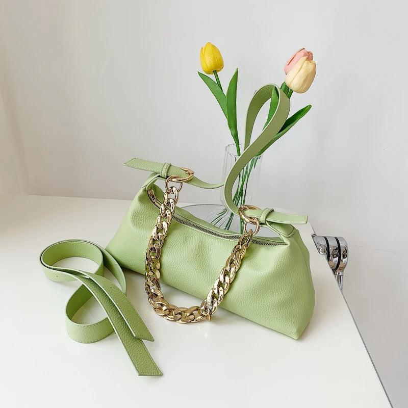 Solid Tote Bag Female PU Leather Crossbody Handbag Armpit bag