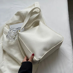 Solid Colour PU Leather Shoulder Bags For Women Large Capacity Casual Tote Bag