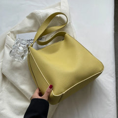 Solid Colour PU Leather Shoulder Bags For Women Large Capacity Casual Tote Bag