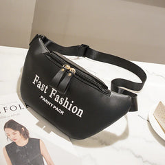 Solid Colour PU Leather Waist Bag For Women Letter Printed Waist Pack