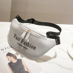 Solid Colour PU Leather Waist Bag For Women Letter Printed Waist Pack