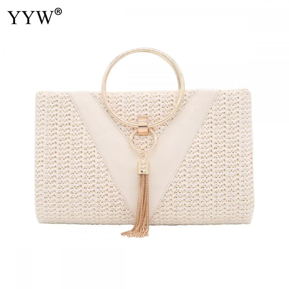 Yellow Tassel Envelope Clutch Crossbody Bag for Evening Party