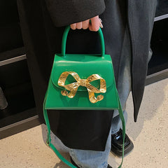 Green Square Crossbody Bag PU Leather Wide Strap Handbag Tote