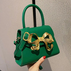 Green Square Crossbody Bag PU Leather Wide Strap Handbag Tote