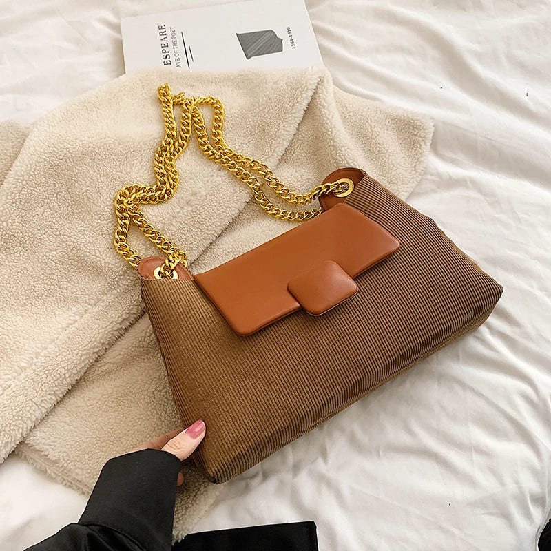 Women Shoulder Bags All-Match Chains Messenger Bag Texture Underarm Pack