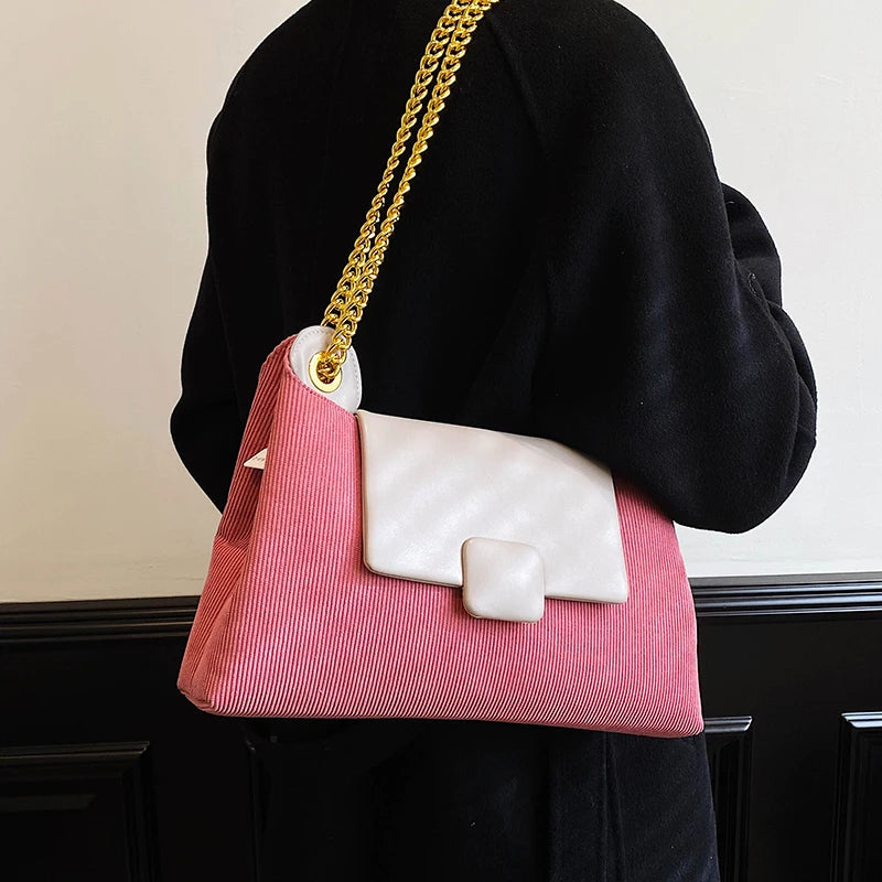 Women Shoulder Bags All-Match Chains Messenger Bag Texture Underarm Pack