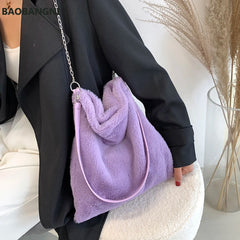 Winter Plush Bucket Bag Faux Fur Shopping Bag Large Capacity