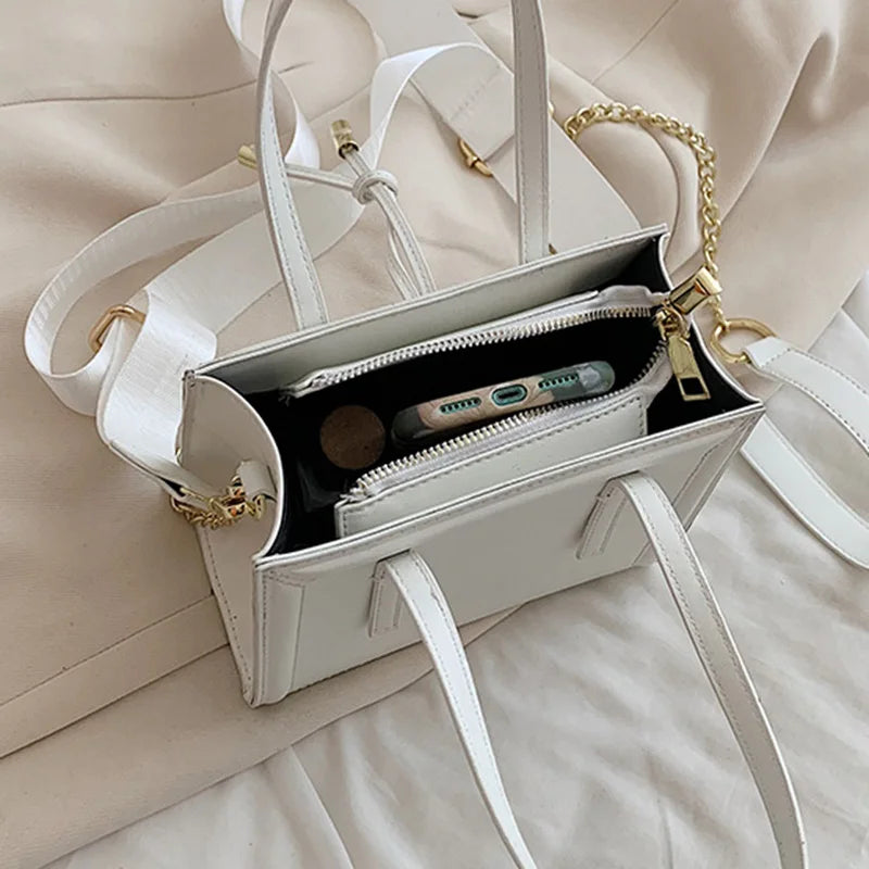 Women Nude Handbag PU Leather Small Totes Chain Shoulder Bags