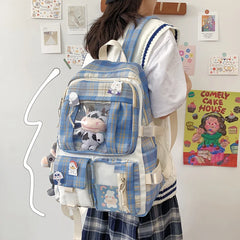 Plaid Backpack Waterproof School Bags Lightweight Travel Rucksack