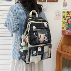 Plaid Backpack Waterproof School Bags Lightweight Travel Rucksack