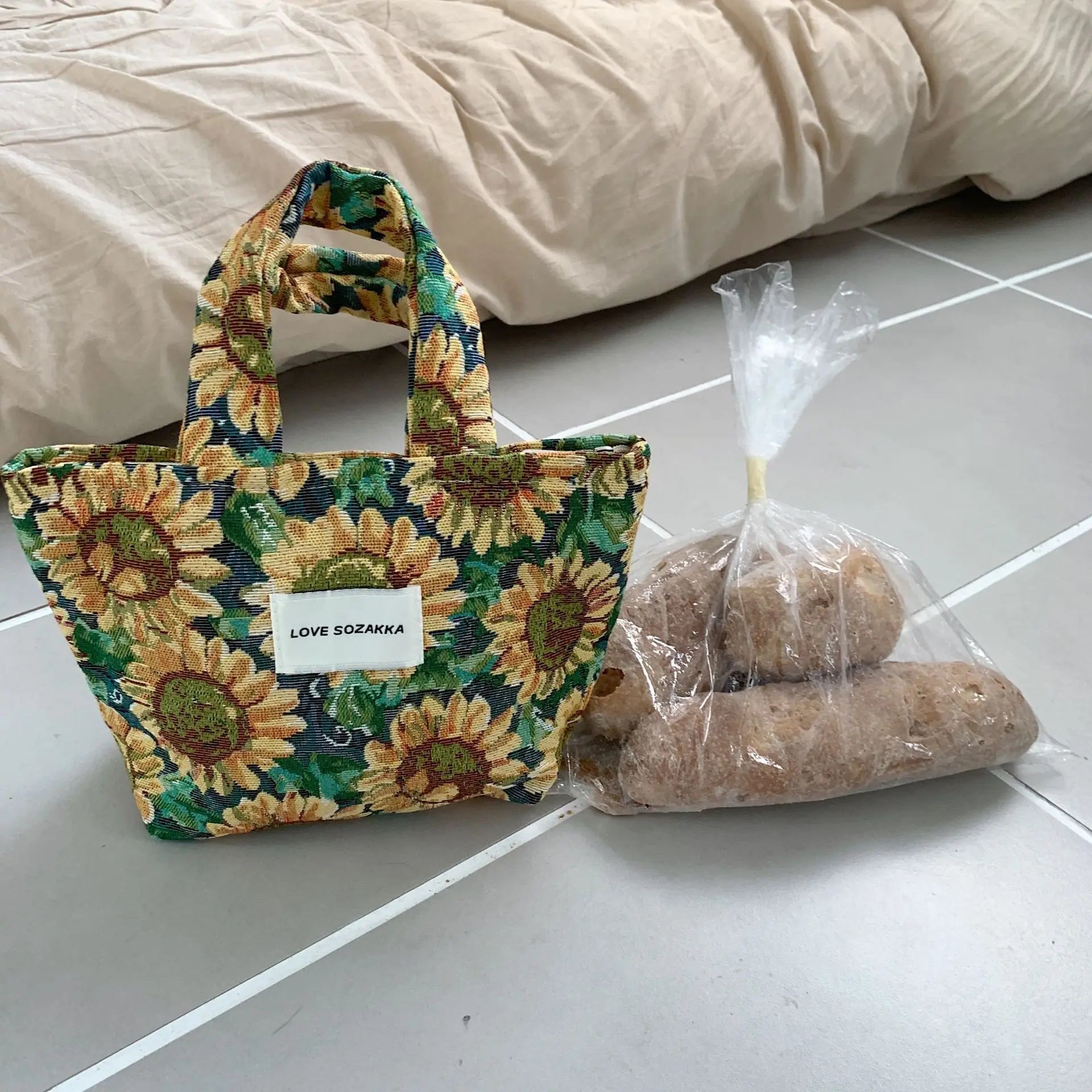 Embossed Flower Handbags for Women Portable Canvas Storage Bags