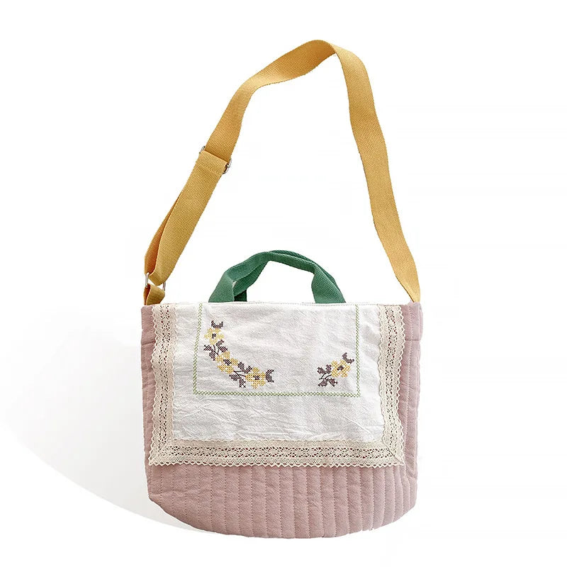 Vintage Embroidered Cotton Shoulder Bag Women