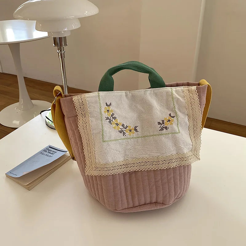 Vintage Embroidered Cotton Shoulder Bag Women