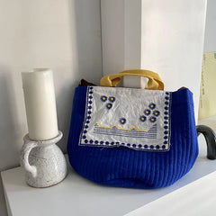 Vintage Embroidered Cotton Shoulder Bag Women