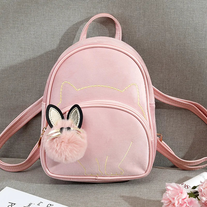Embroidered Flannel Backpack for Women Girls Schoolbag