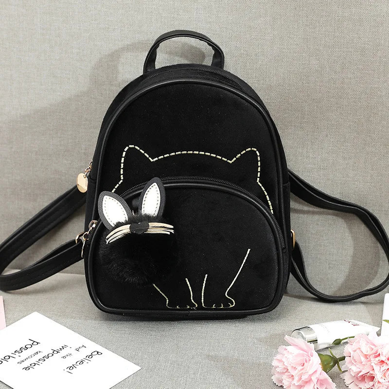 Embroidered Flannel Backpack for Women Girls Schoolbag
