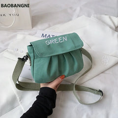 Embroidered Letters Canvas Small Bag Female Candy Small Fresh Shoulder Bag