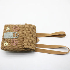Embroidered Double Shoulder Straw Bag