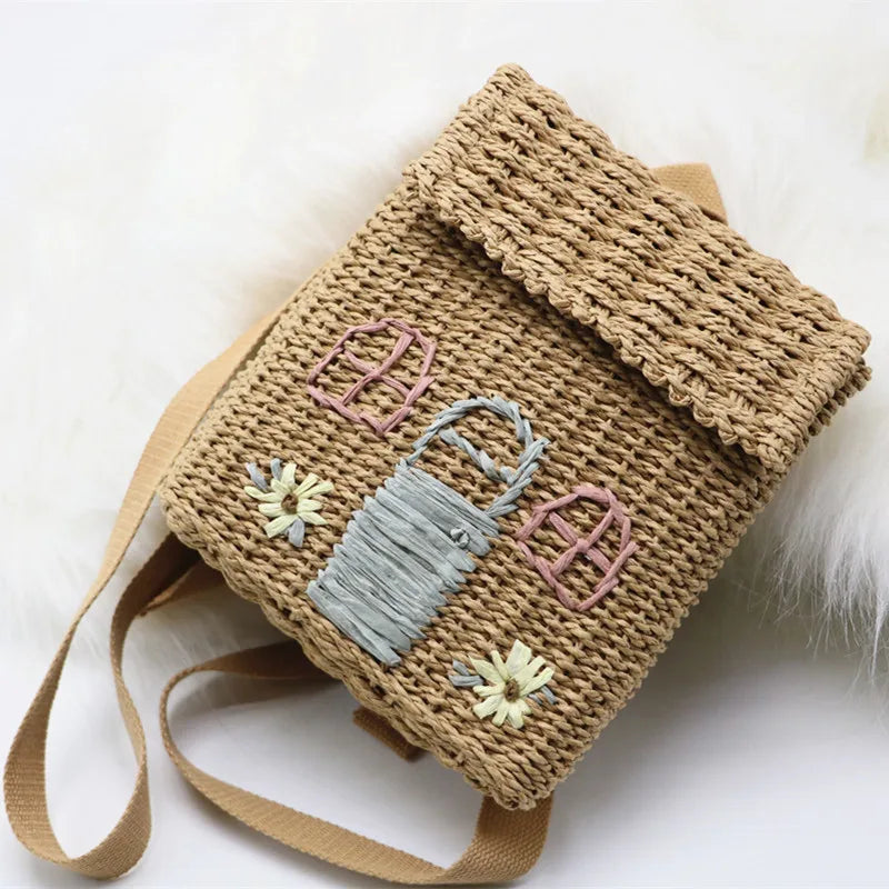 Bohemian Embroidered Straw Backpack Beach Bag