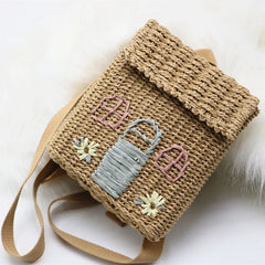 Bohemian Embroidered Straw Backpack Beach Bag