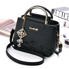 Flower Shoulder Bag Embroidered PU Leather Middle Aged Mom Handbag