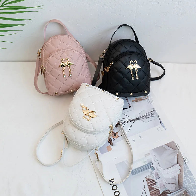 Embroidered Small Backpack PU Leather Women's Bag Ladies Phone Pouch