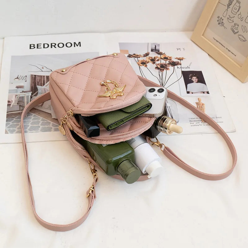 Embroidered Small Backpack PU Leather Women's Bag Ladies Phone Pouch