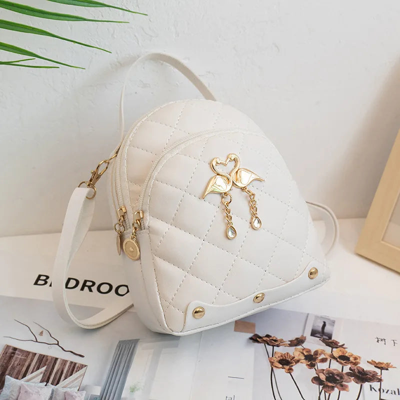 Embroidered Small Backpack PU Leather Women's Bag Ladies Phone Pouch