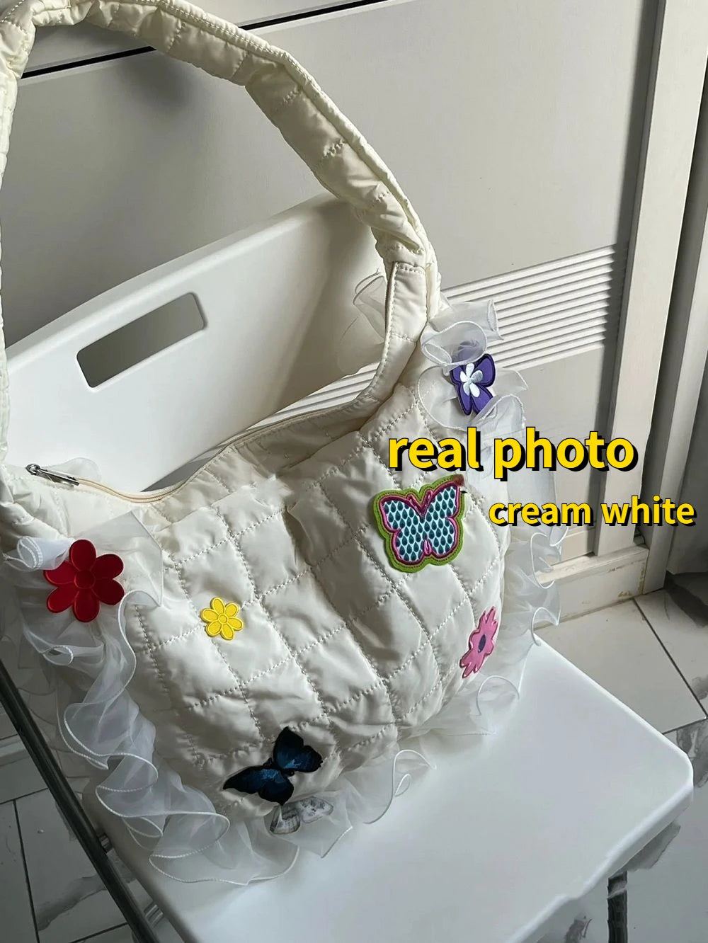 Butterfly Shoulder Bag Retro Flower Quilting Plaid Messenger Bag