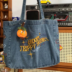 Embroidery Casual Tote Shoulder Bags Canvas Jeans Messenger Bags