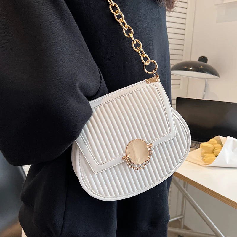 Embroidery Chain Women's Handbag PU Leather Shoulder Bag